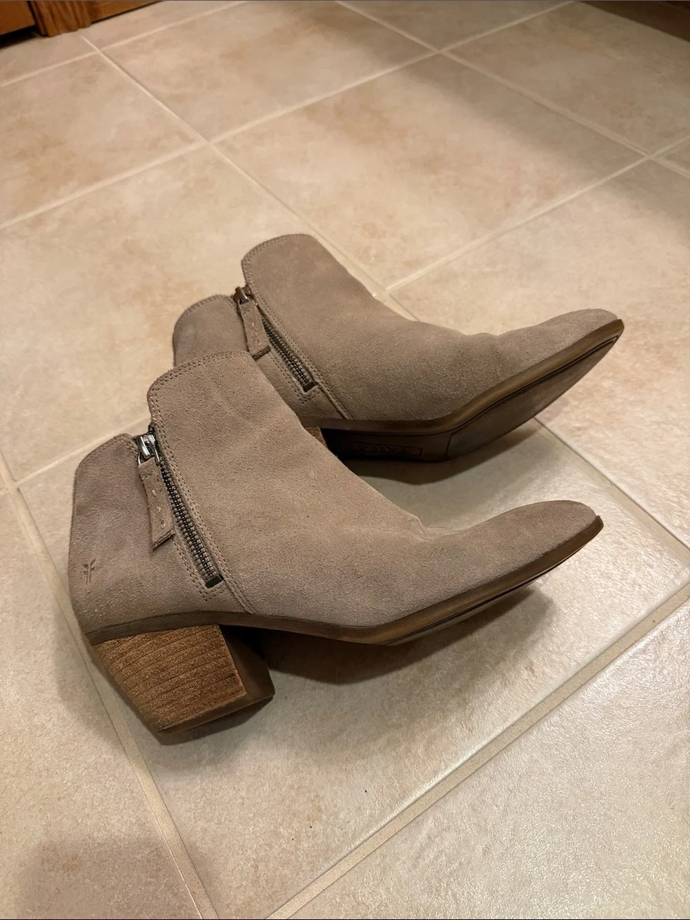 Frye Taupe Suede Pointed Ankle Booties